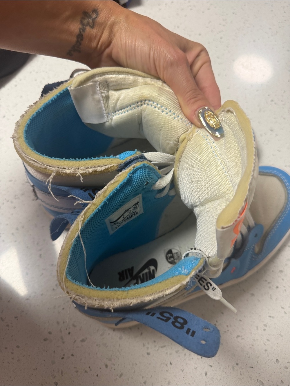 Off white Jordan High-Top Sneakers in Blue and Cream with Orange Accent - Picture 7 of 8